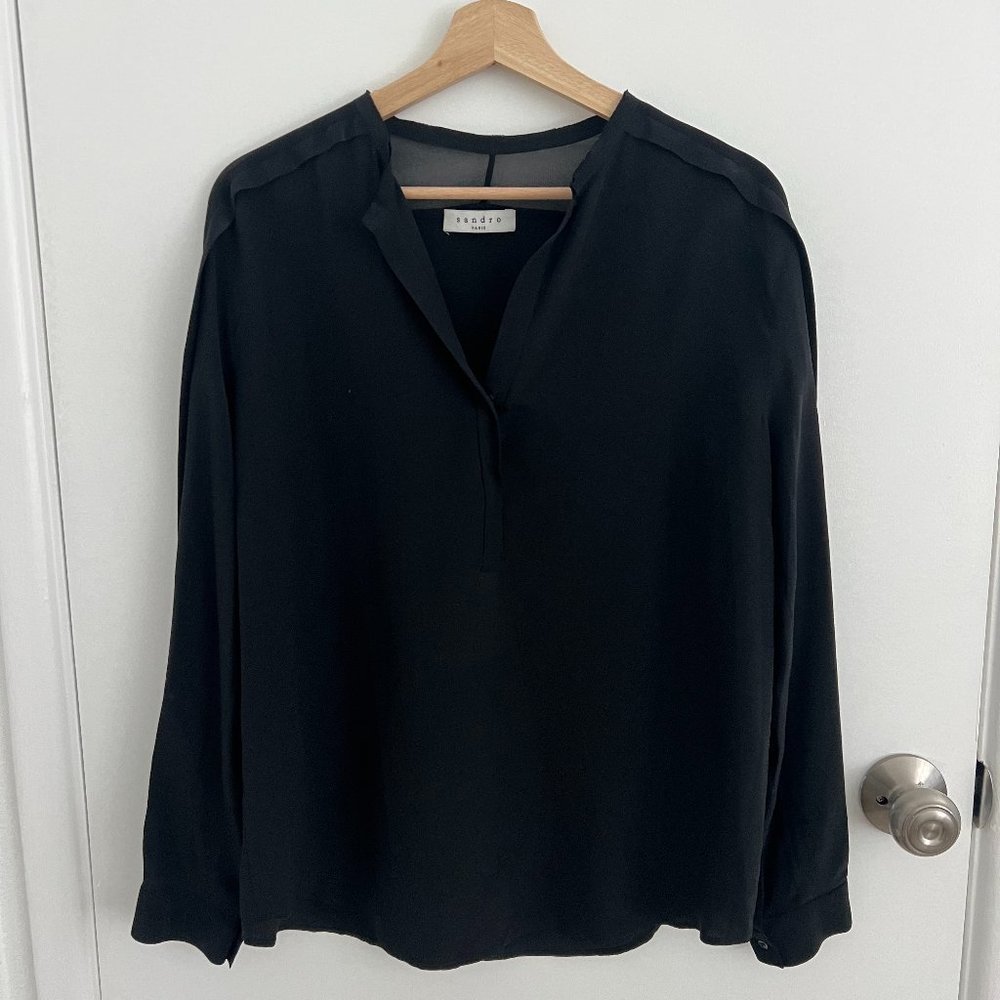 SANDRO BLACK SHEER LONG SLEEVE SHIRT